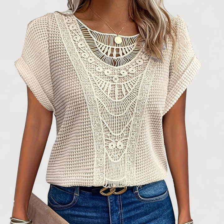 Aurora | Summer T-Shirt with Crochet Lace Panel