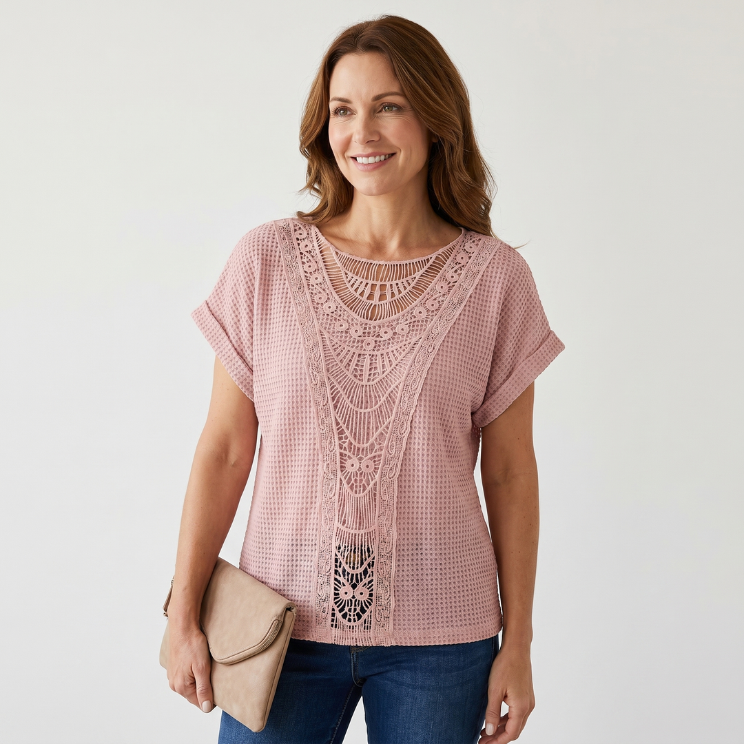 Aurora | Summer T-Shirt with Crochet Lace Panel