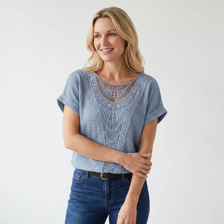 Aurora | Summer T-Shirt with Crochet Lace Panel