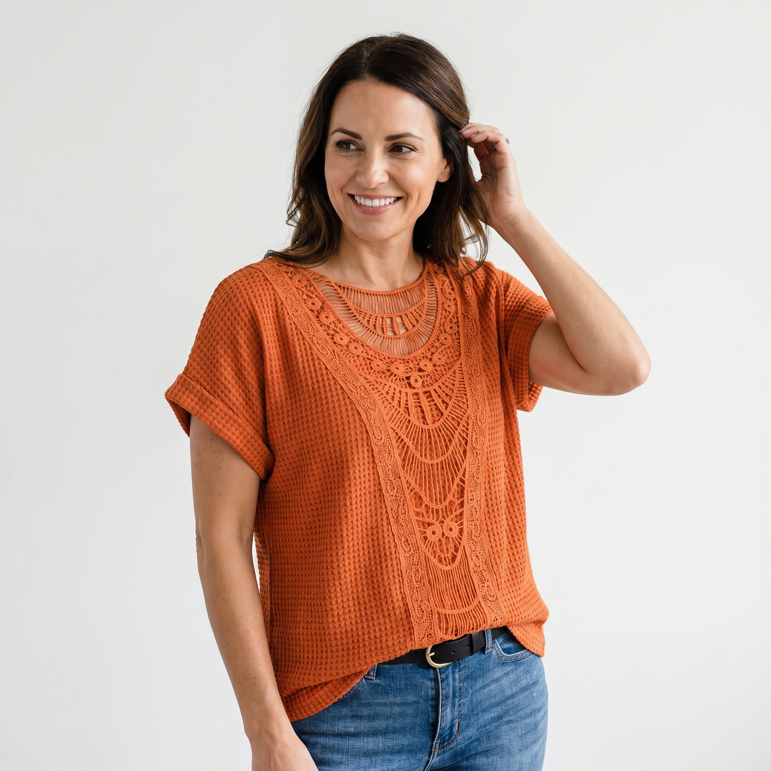 Aurora | Summer T-Shirt with Crochet Lace Panel