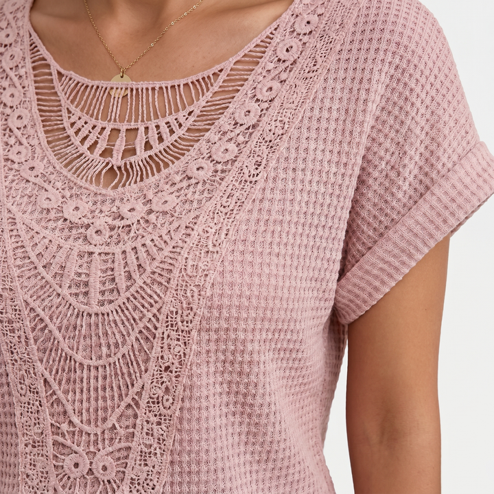 Aurora | Summer T-Shirt with Crochet Lace Panel