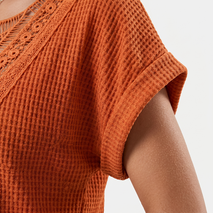 Aurora | Summer T-Shirt with Crochet Lace Panel