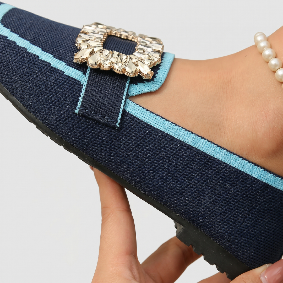 Rose | Knit Loafers – Square Toe Rhinestone Buckle