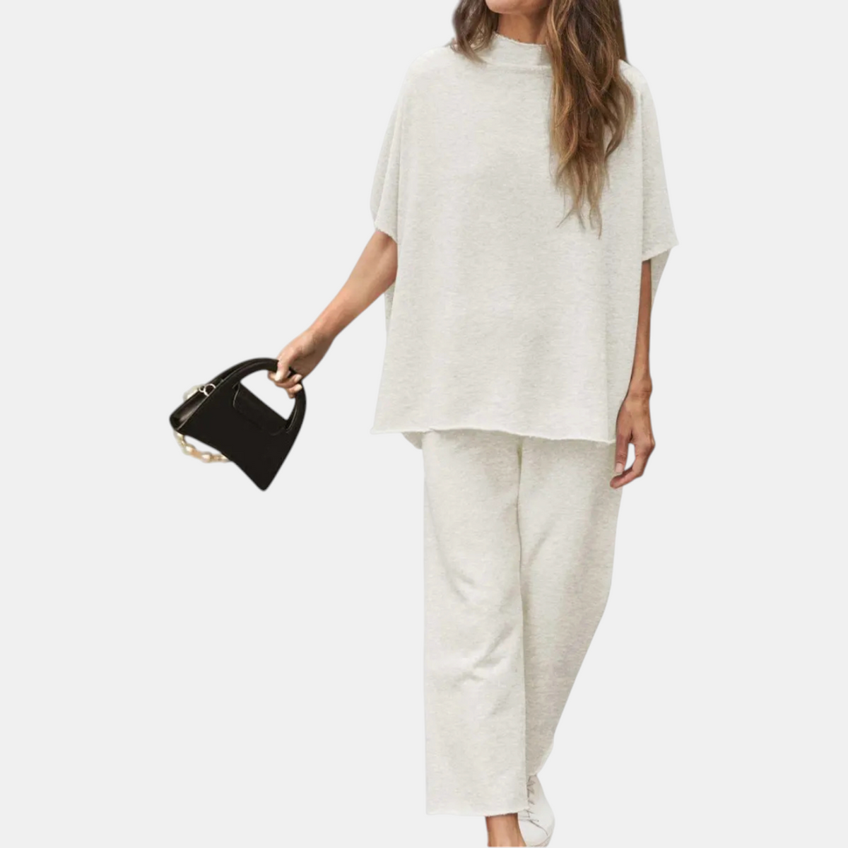 Nina | Mock Neck Lounge Set Wide Leg Cropped Pants