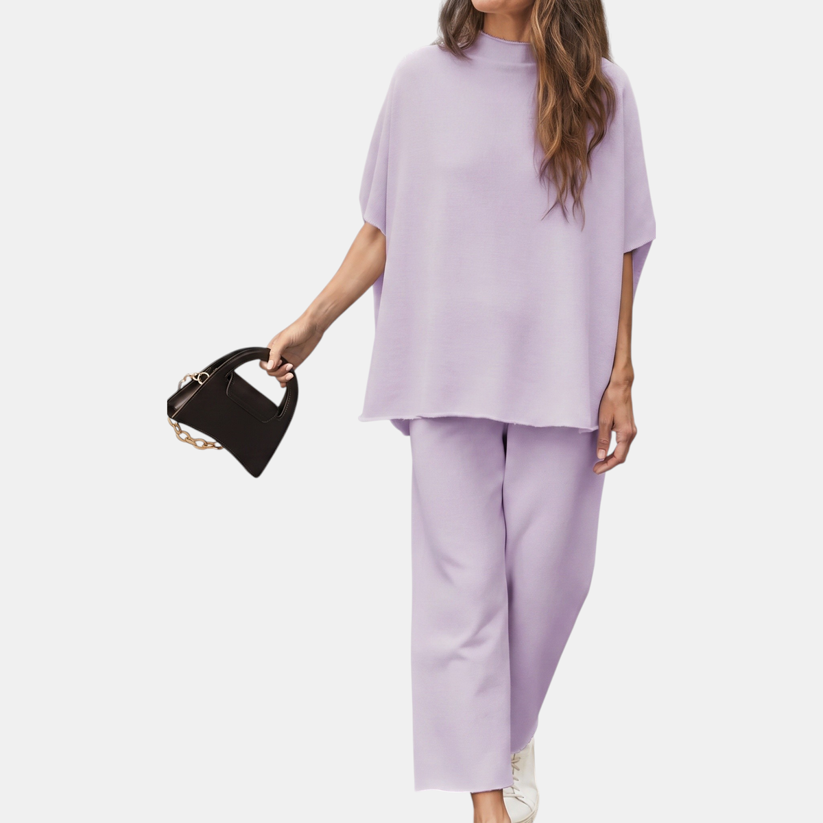 Nina | Mock Neck Lounge Set Wide Leg Cropped Pants