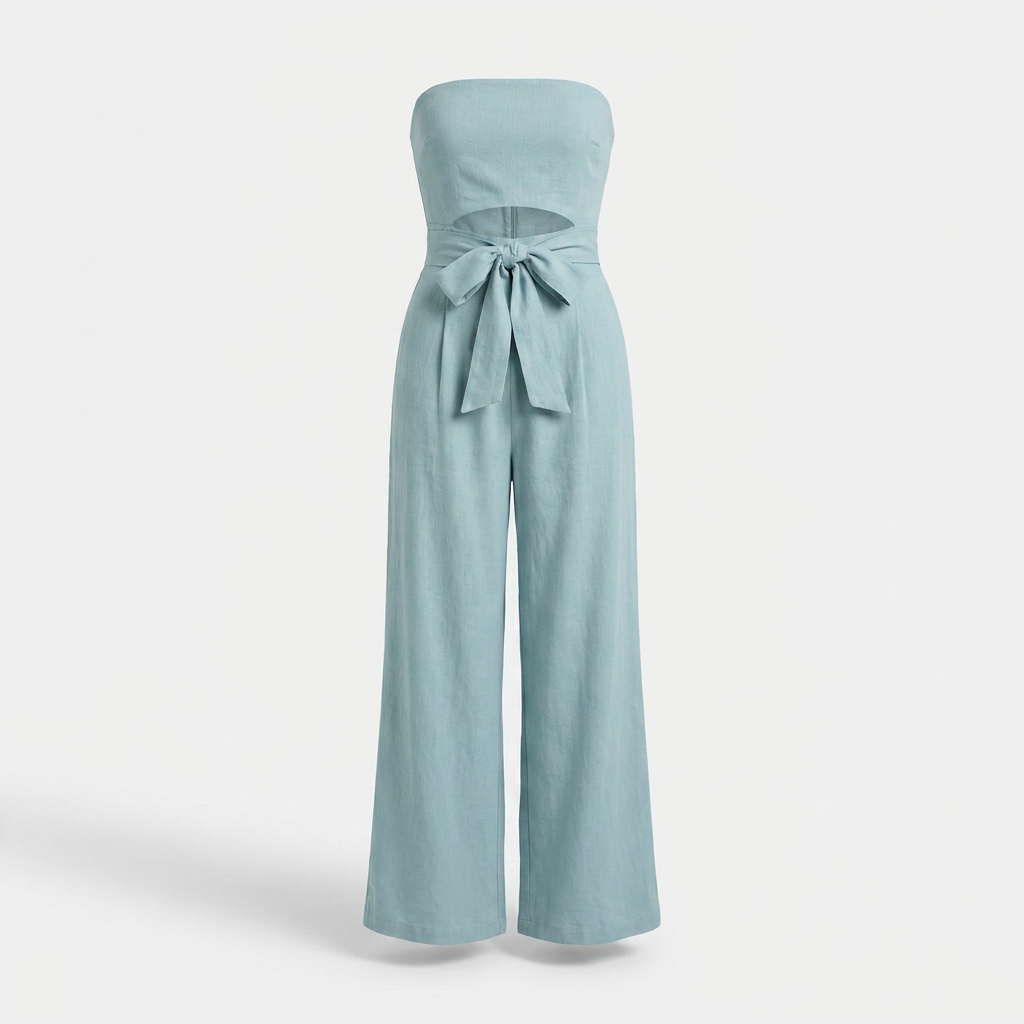 Isla | Bohemian Romper Jumpsuit – Strapless Neckline, Cutout Waist, Wide Leg