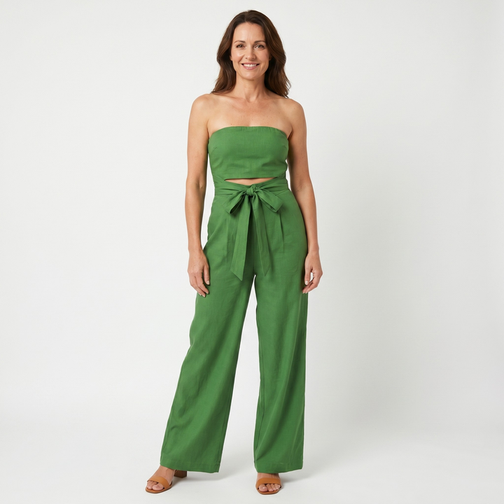 Isla | Bohemian Romper Jumpsuit – Strapless Neckline, Cutout Waist, Wide Leg