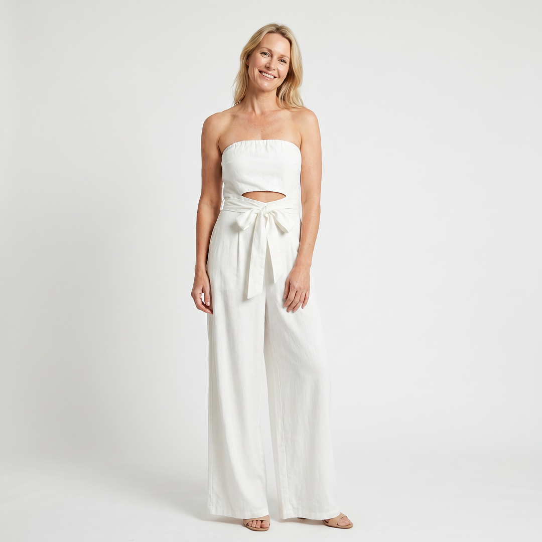 Isla | Bohemian Romper Jumpsuit – Strapless Neckline, Cutout Waist, Wide Leg