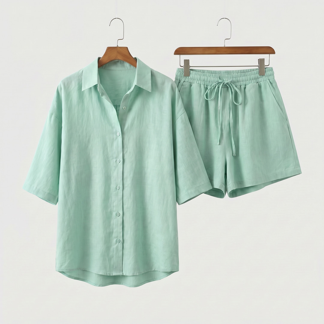 Sara | Linen Lounge Set – Shirt & Shorts