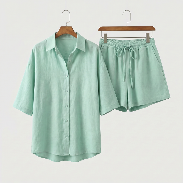 Sara | Linen Lounge Set – Shirt & Shorts