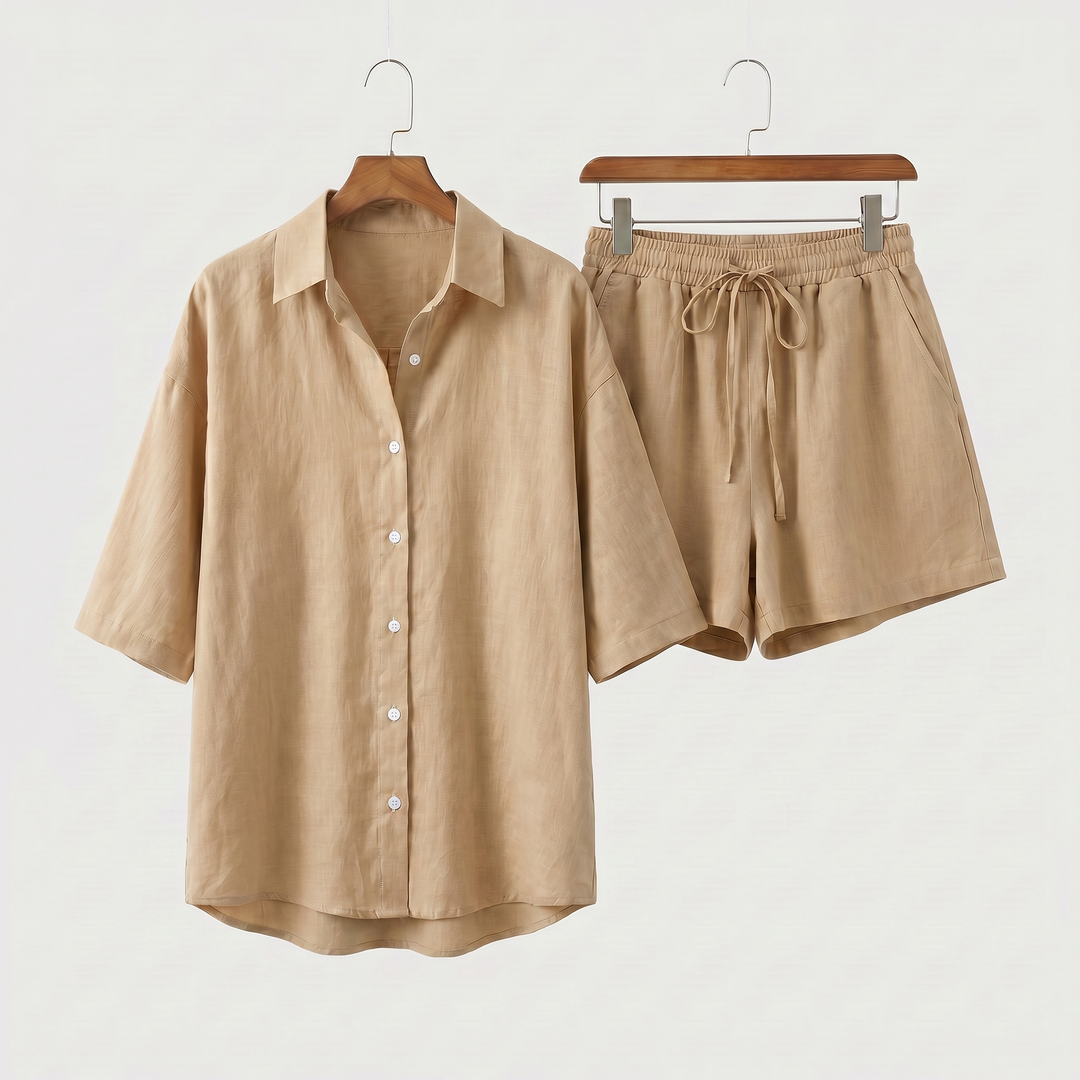 Sara | Linen Lounge Set – Shirt & Shorts