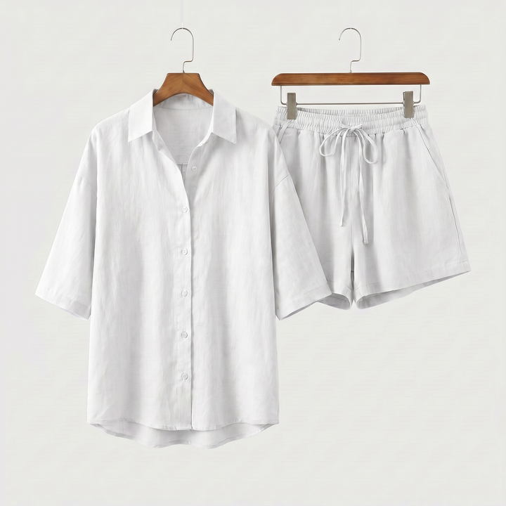 Sara | Linen Lounge Set – Shirt & Shorts