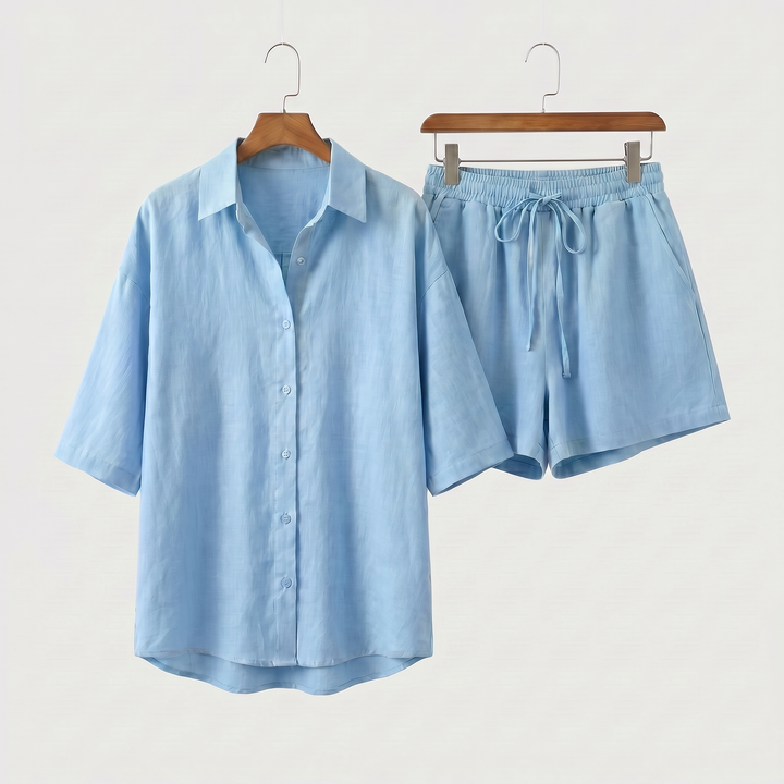 Sara | Linen Lounge Set – Shirt & Shorts