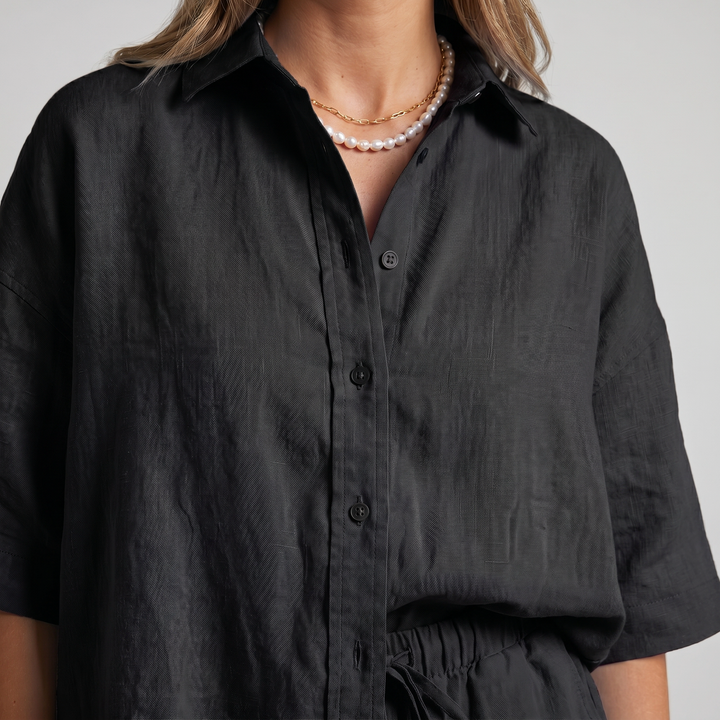 Sara | Linen Lounge Set – Shirt & Shorts