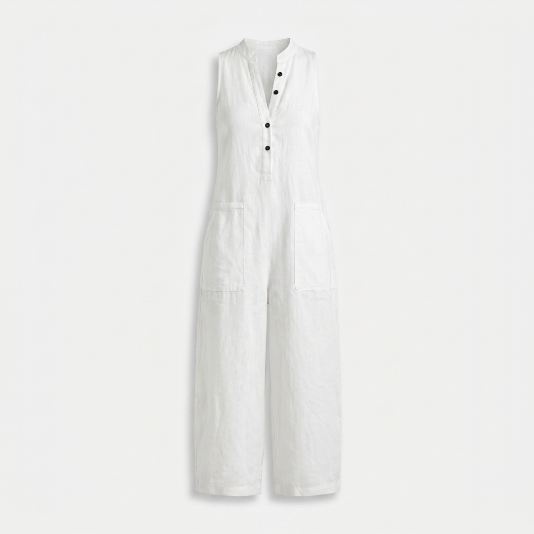 Elena | Linen Sleeveless Jumpsuit with Band Collar