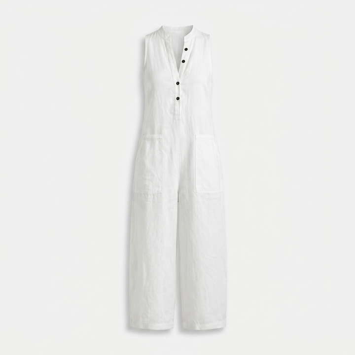Elena | Linen Sleeveless Jumpsuit with Band Collar