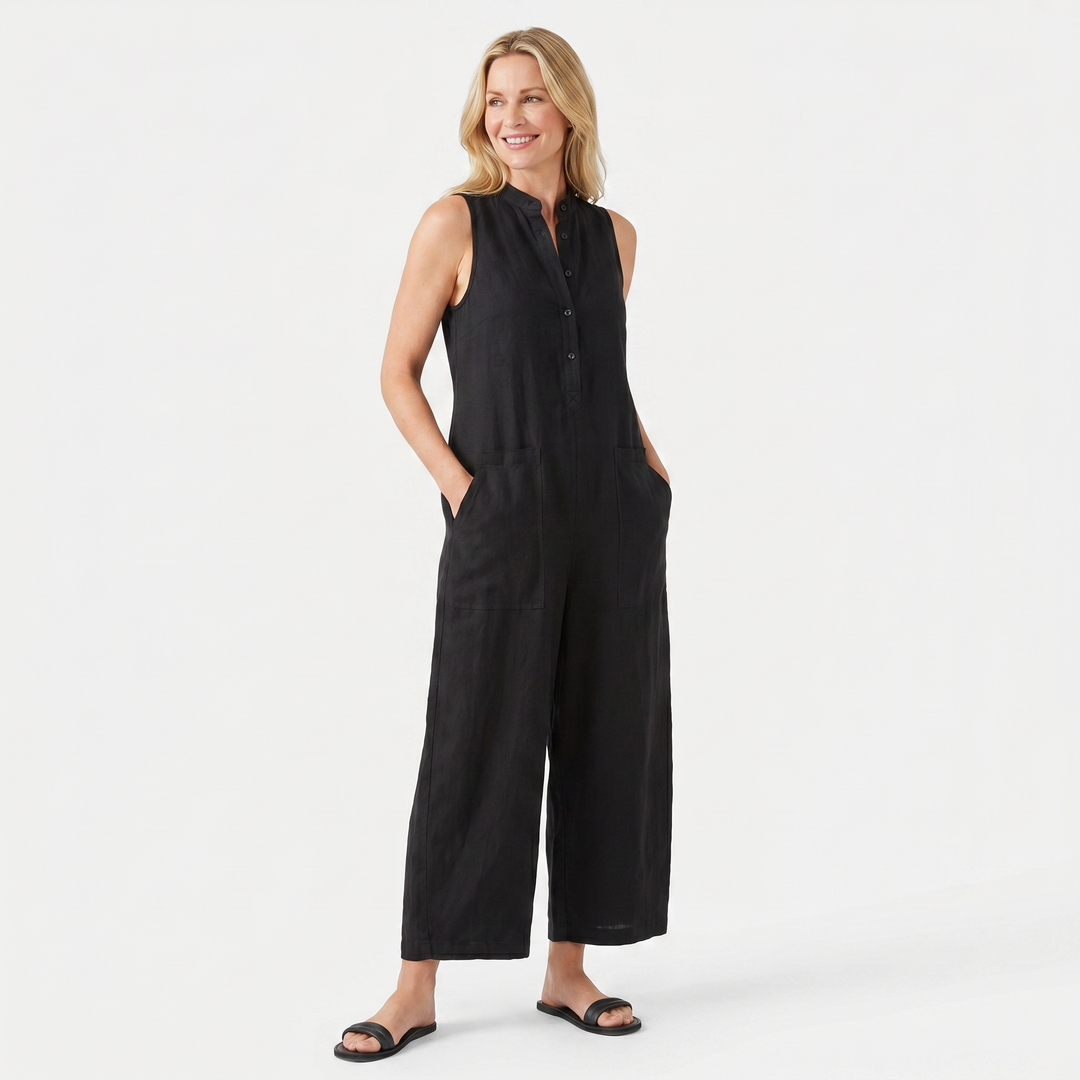 Elena | Linen Sleeveless Jumpsuit with Band Collar