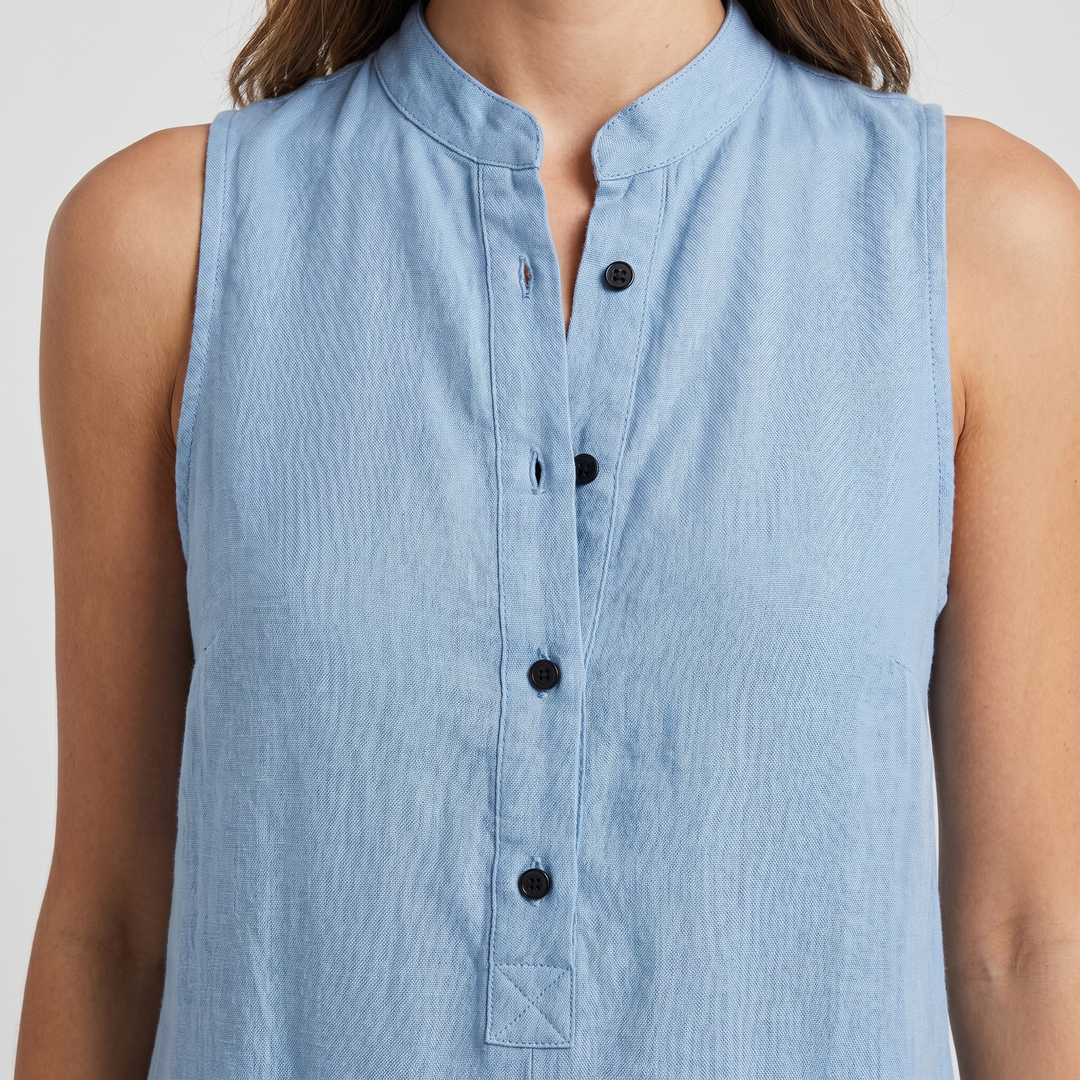 Elena | Linen Sleeveless Jumpsuit with Band Collar