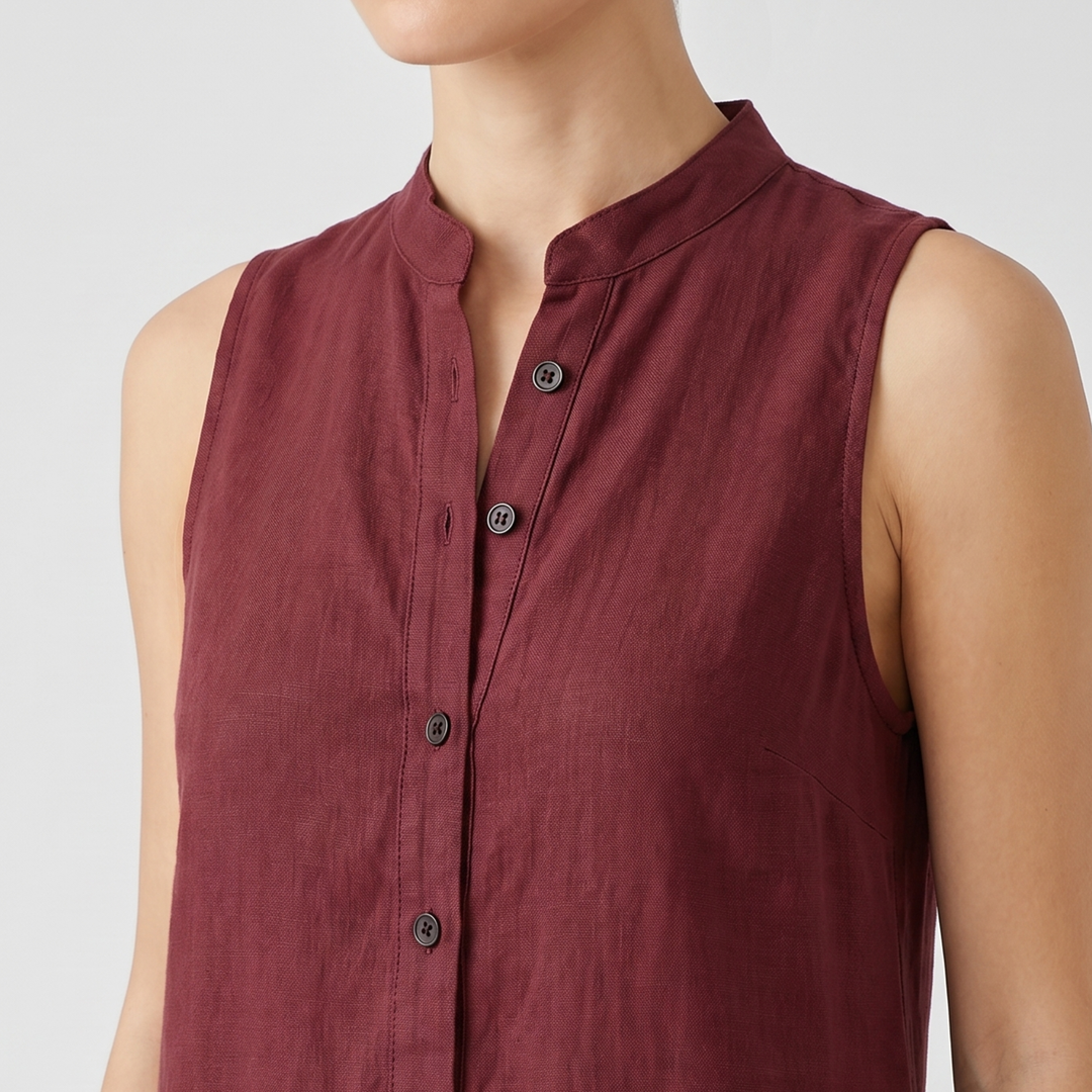 Elena | Linen Sleeveless Jumpsuit with Band Collar