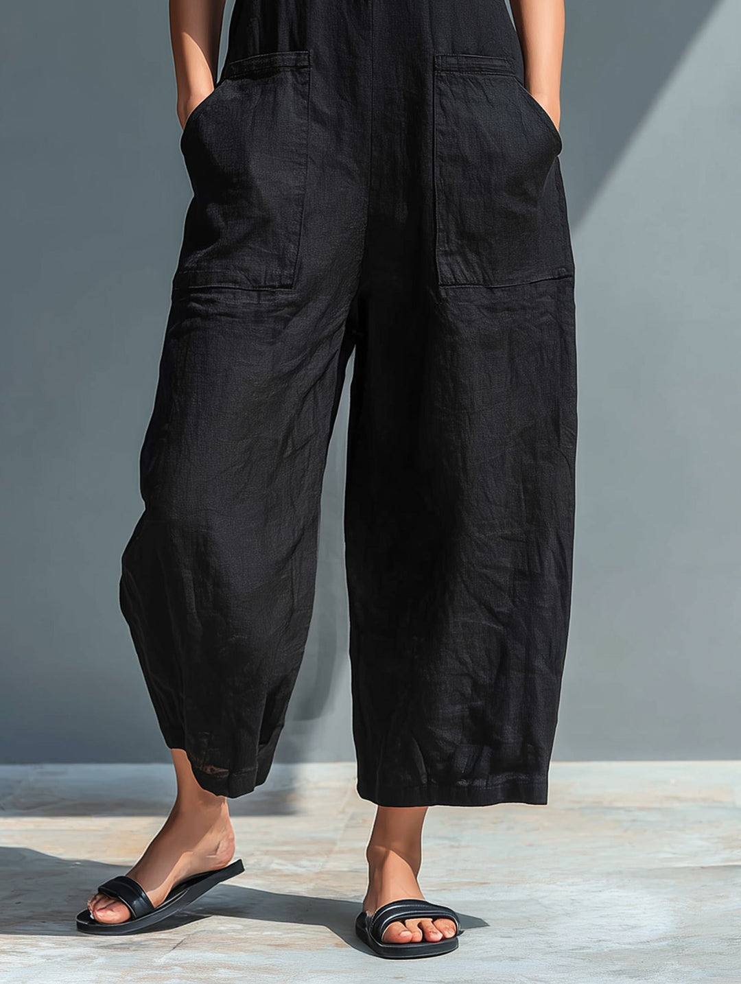Luna | Linen Sleeveless Jumpsuit with Band Collar