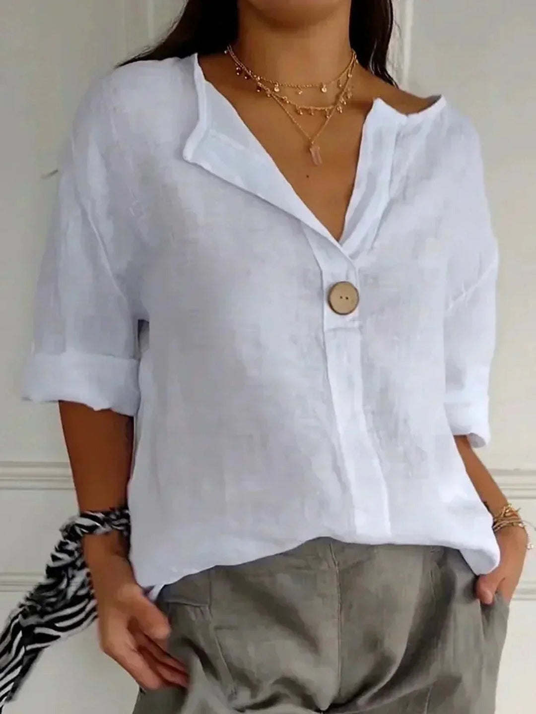 Hannah | Linen V-Neck Casual Blouse