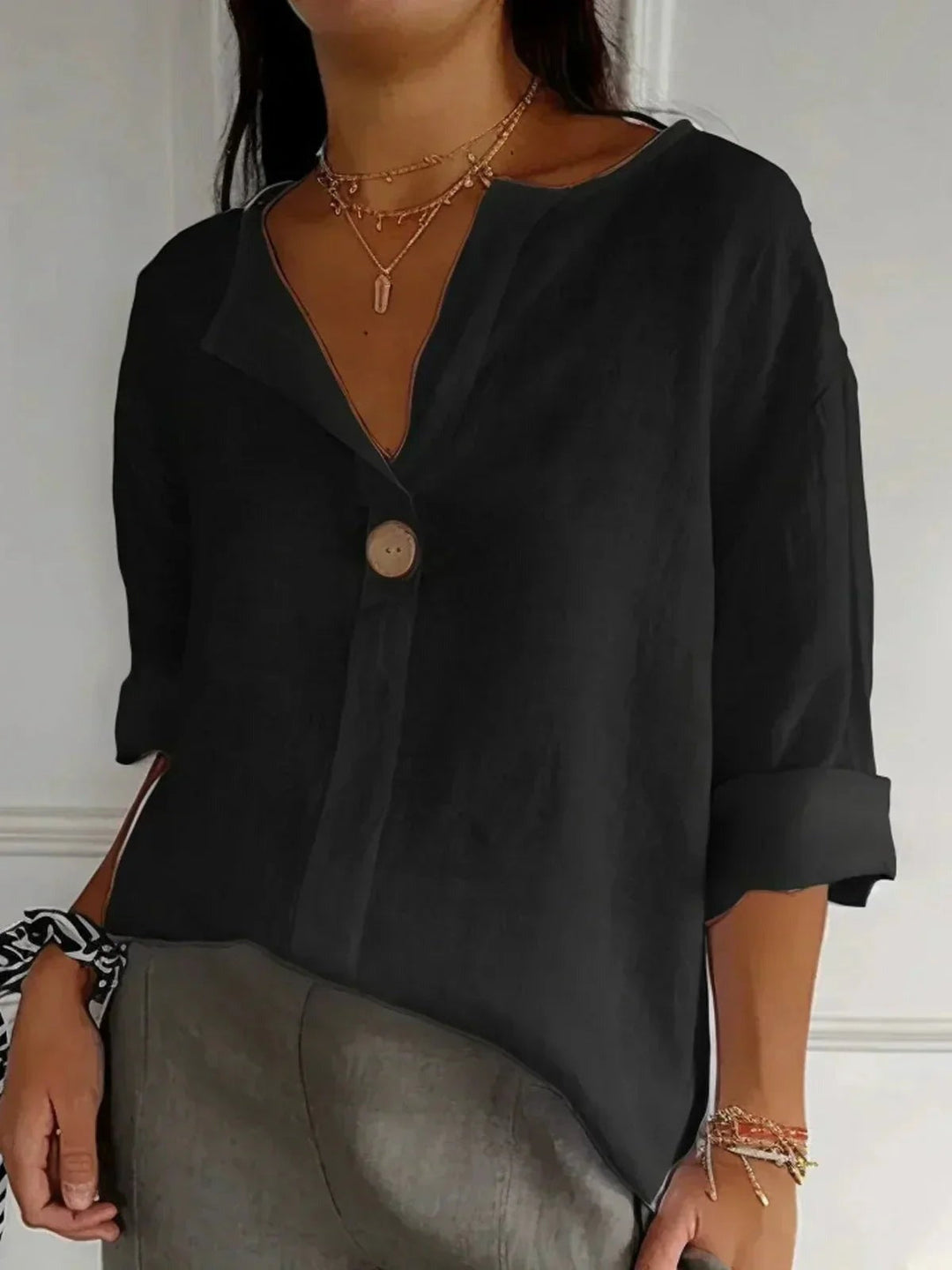 Hannah | Linen V-Neck Casual Blouse