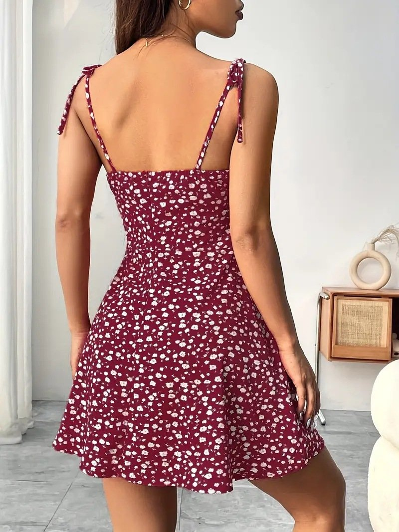 Ava | Mini Floral Dress with Shirred Bodice, Tie Straps