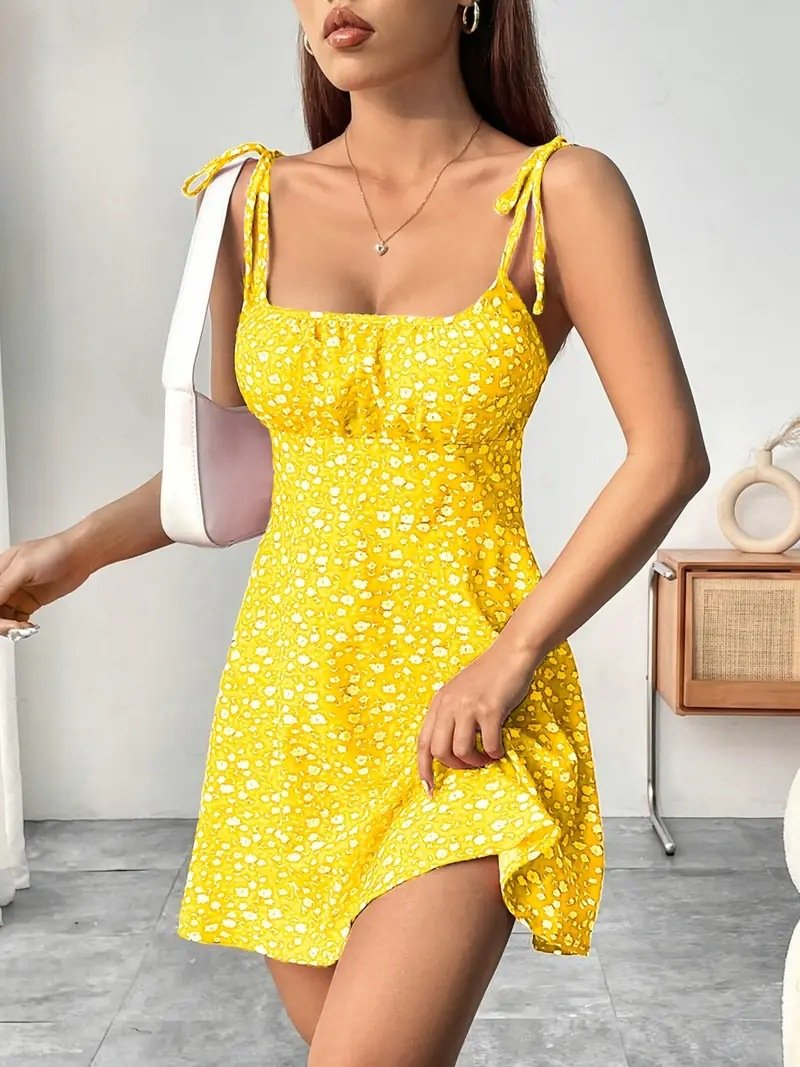 Ava | Mini Floral Dress with Shirred Bodice, Tie Straps