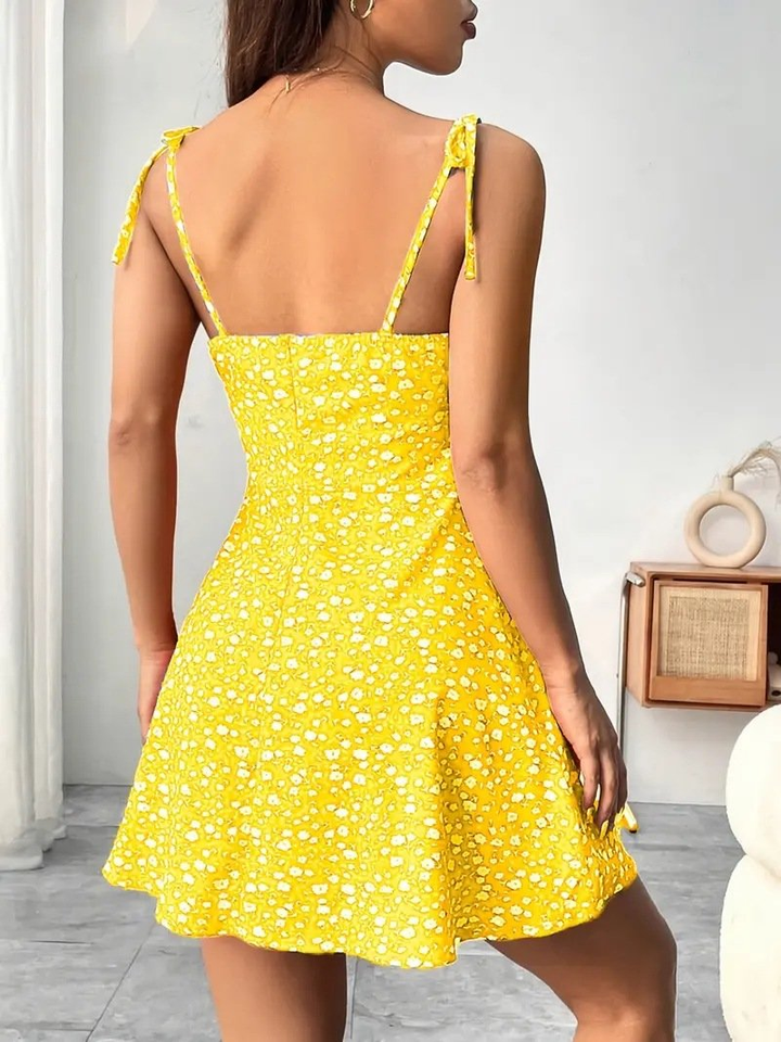 Ava | Mini Floral Dress with Shirred Bodice, Tie Straps