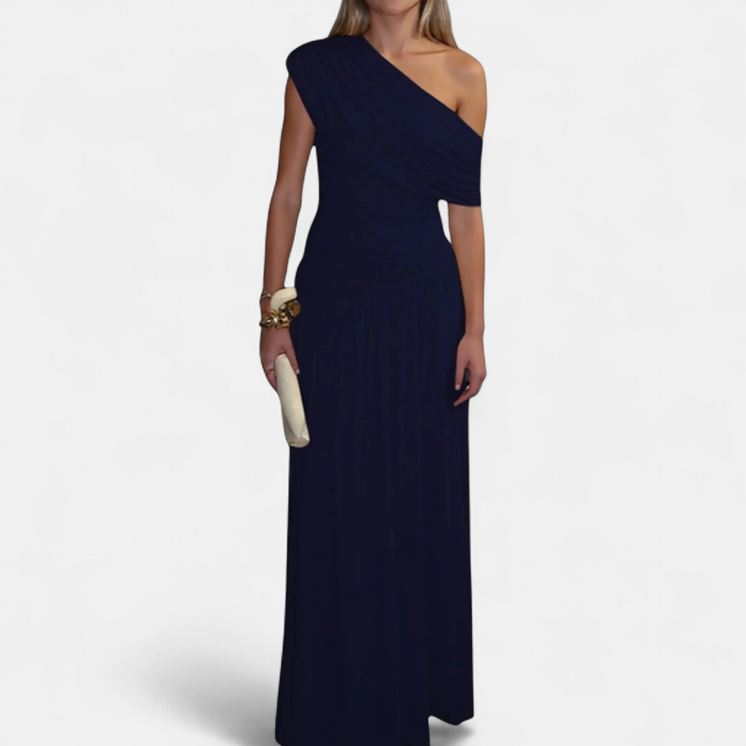 ROXANNE™ – Asymmetric Pleated Solid Dress