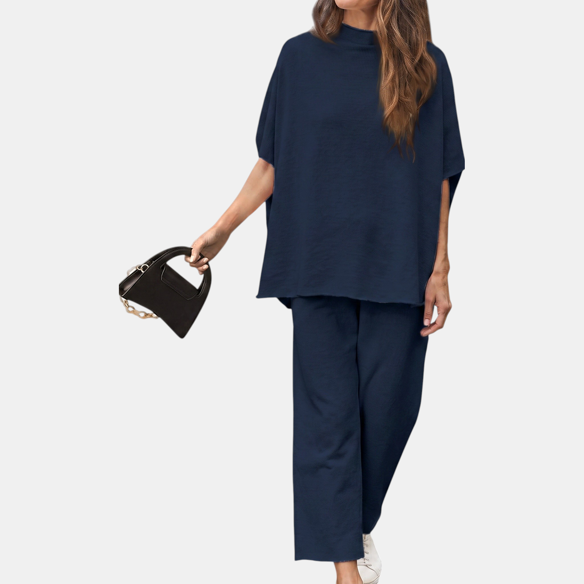 Nina | Mock Neck Lounge Set Wide Leg Cropped Pants