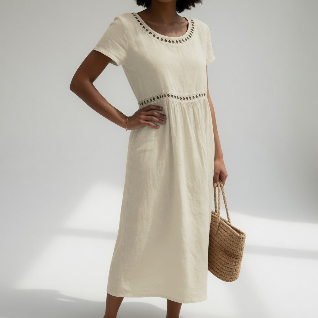 Olivia | Eyelet Trim Midi Dress