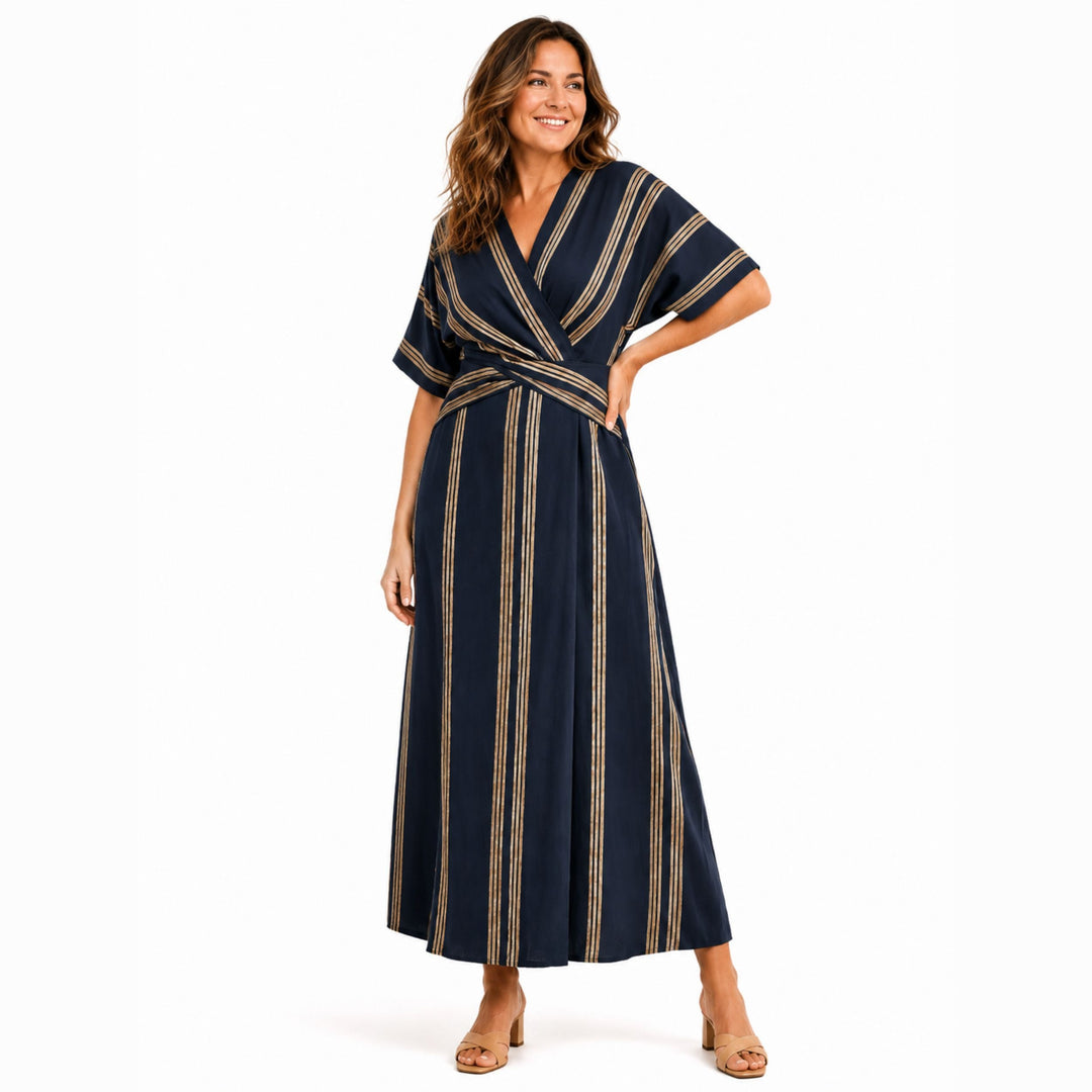 Emma | Striped V-Neck Wrap Maxi Dress – Flattering Summer Style