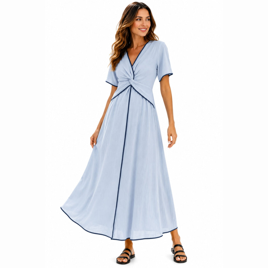 Sophia | V-Neck Twisted Front Maxi Dress – Elegant Summer Style