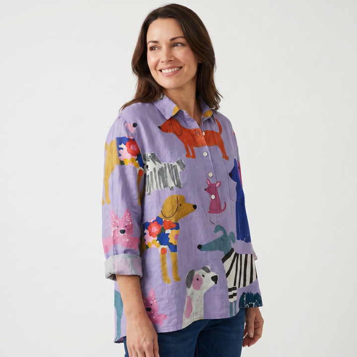 Rose | Oversized Blouse with Dog Print