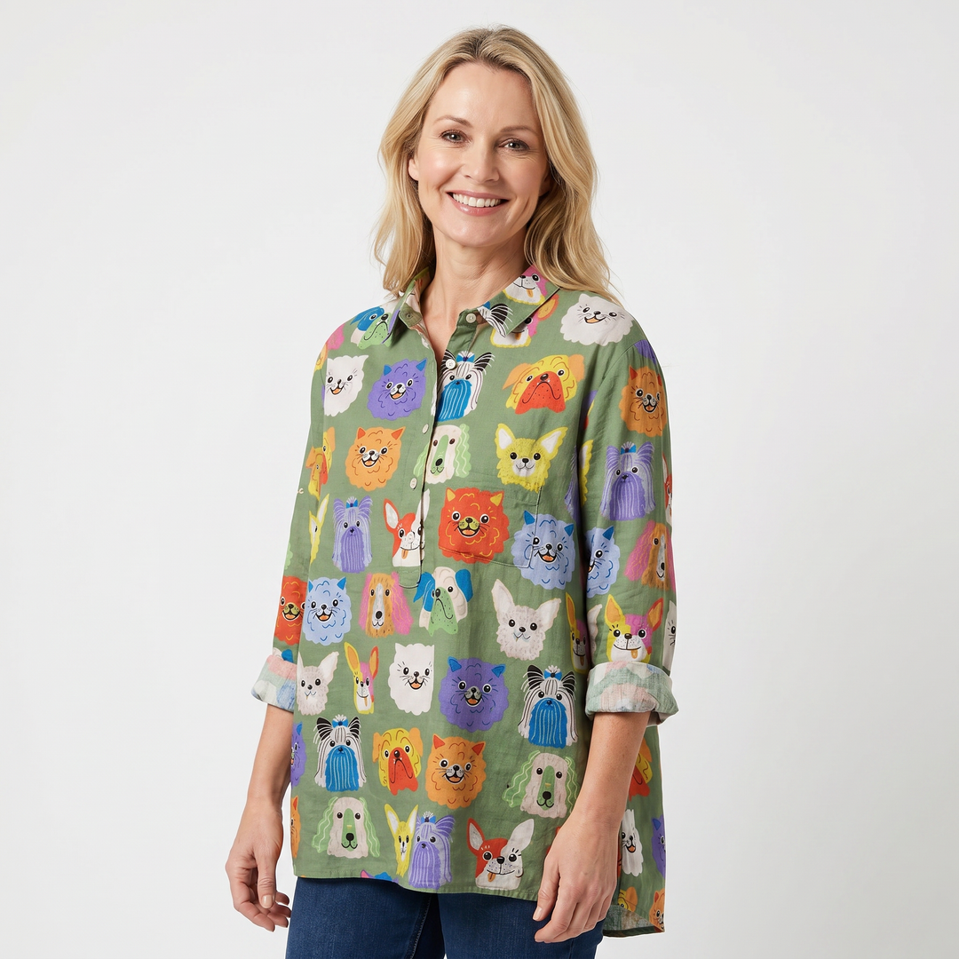 Rose | Oversized Blouse with Dog Print