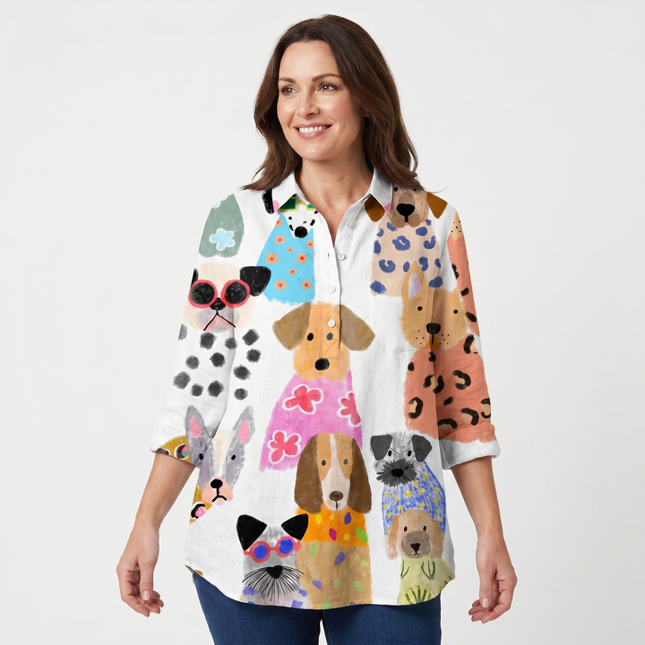 Rose | Oversized Blouse with Dog Print