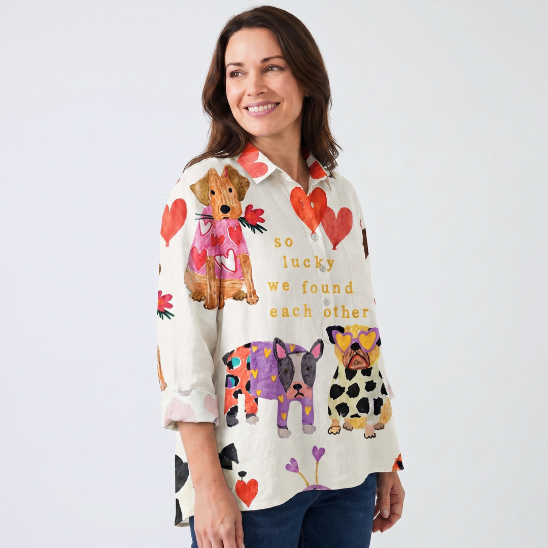 Rose | Oversized Blouse with Dog Print