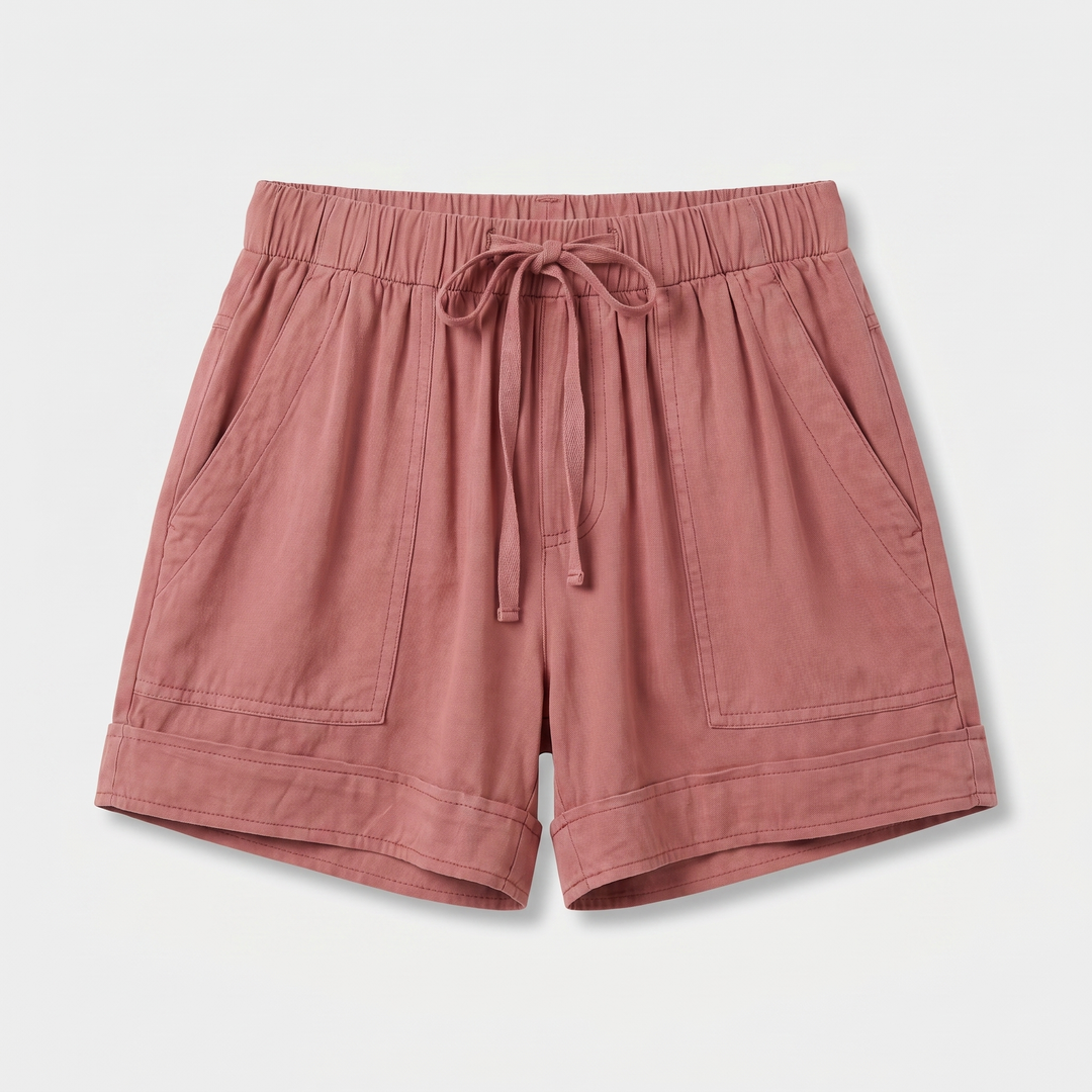 Isla | Patch Pockets Cotton Shorts with Cuffed Hem