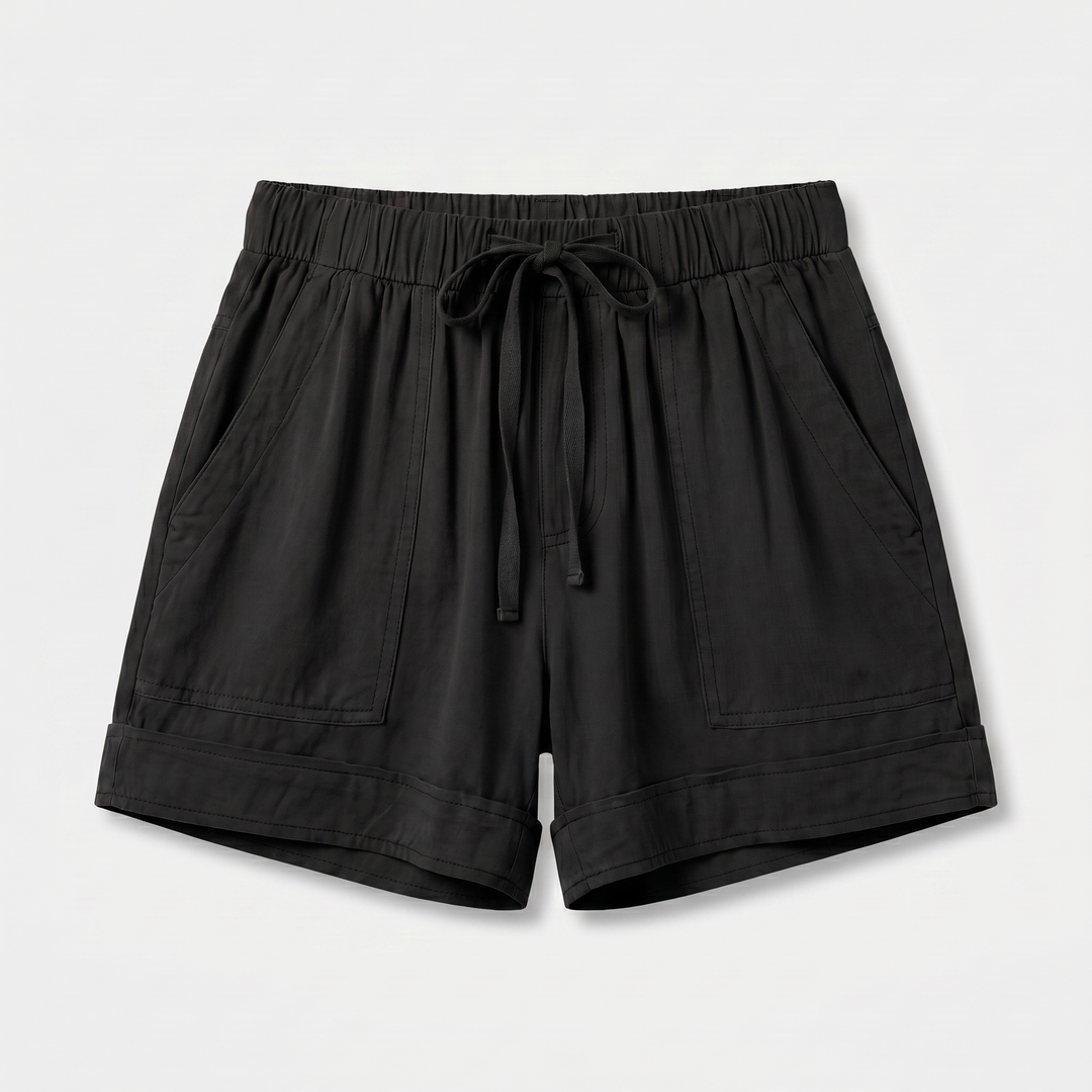 Isla | Patch Pockets Cotton Shorts with Cuffed Hem