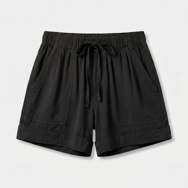 Isla | Patch Pockets Cotton Shorts with Cuffed Hem