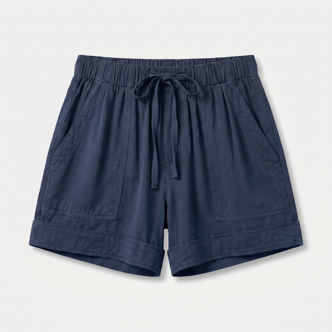 Isla | Patch Pockets Cotton Shorts with Cuffed Hem