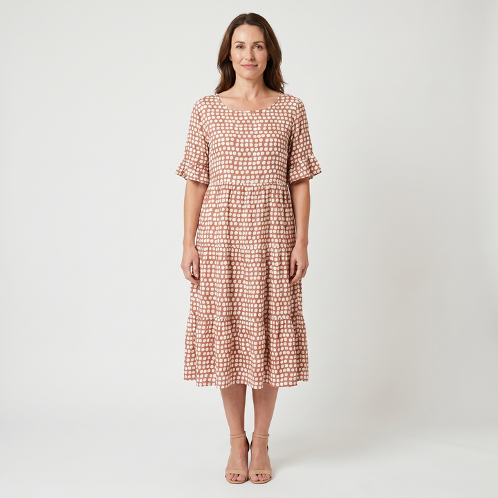 Bella | Polka Midi Dress with Ruffle Short Sleeves