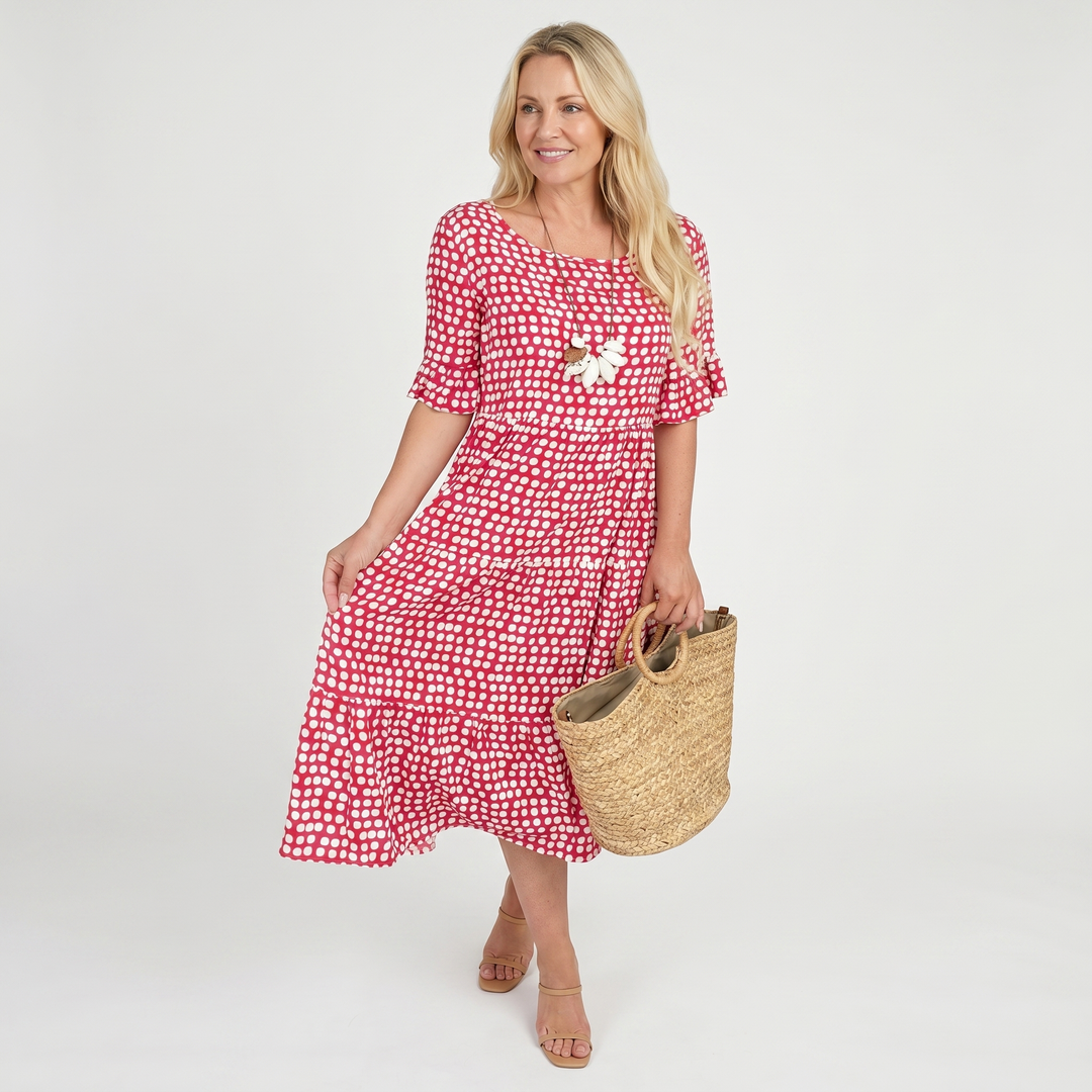 Bella | Polka Midi Dress with Ruffle Short Sleeves