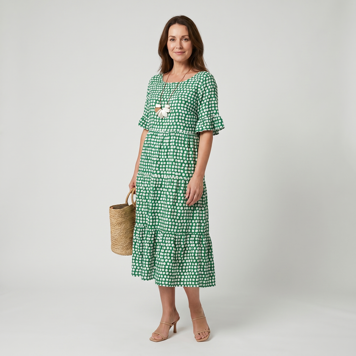 Bella | Polka Midi Dress with Ruffle Short Sleeves