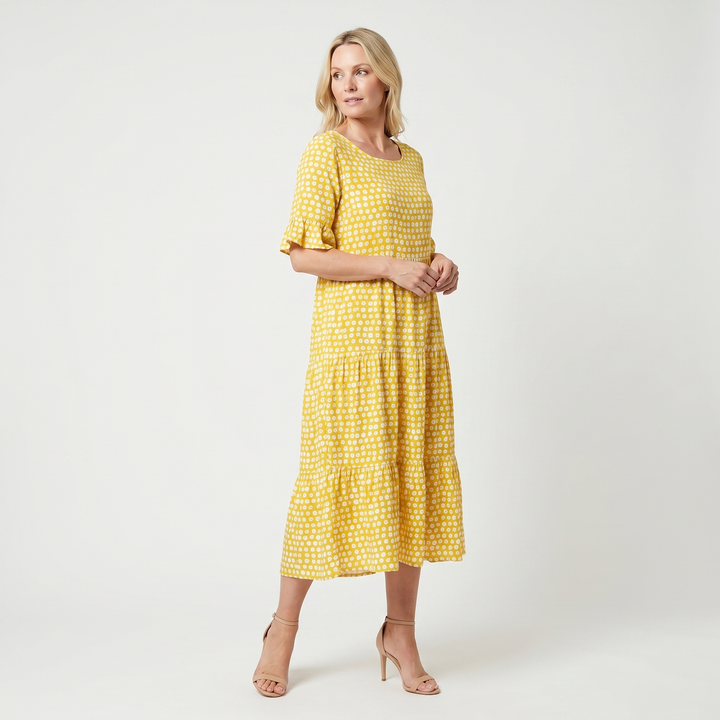 Bella | Polka Midi Dress with Ruffle Short Sleeves