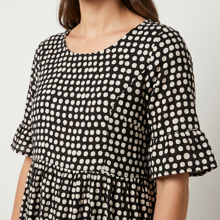 Bella | Polka Midi Dress with Ruffle Short Sleeves
