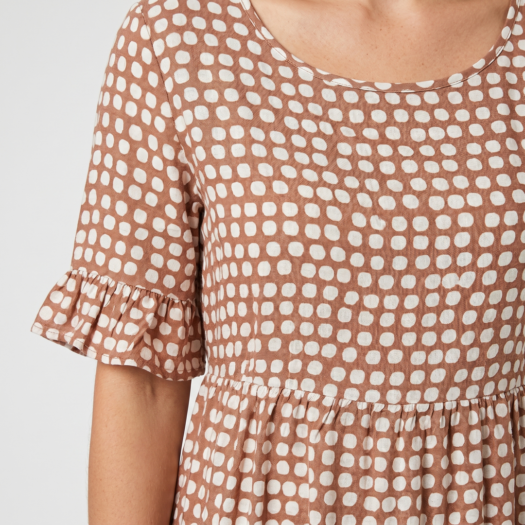 Bella | Polka Midi Dress with Ruffle Short Sleeves