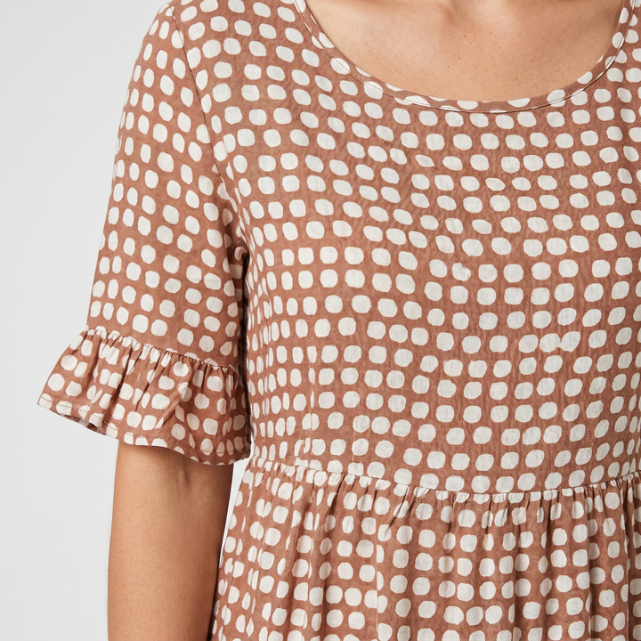 Bella | Polka Midi Dress with Ruffle Short Sleeves
