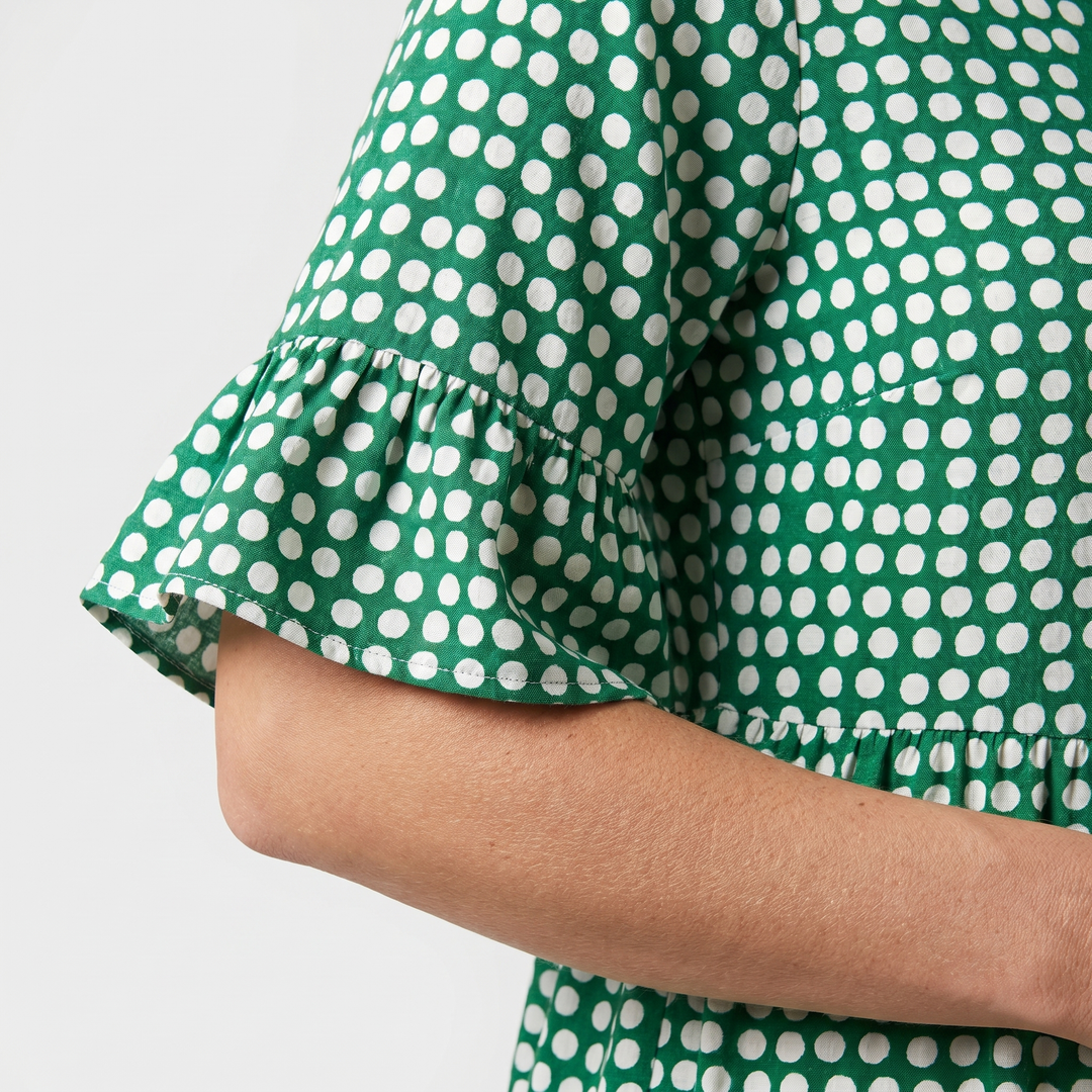 Bella | Polka Midi Dress with Ruffle Short Sleeves